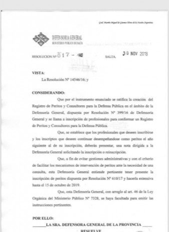 Llamado a profesionales para integrar el Registro de Peritos y Consultores de la Defensa Pública