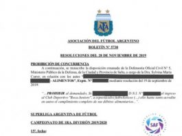 La AFA acata medida solicitada por la Defensa de Salta y le prohíbe a un hincha de Boca el ingreso a la cancha