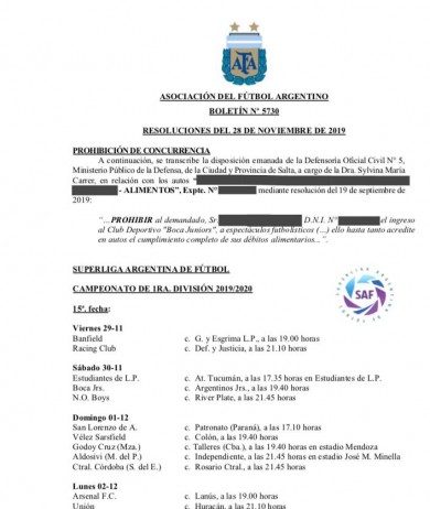 La AFA acata medida solicitada por la Defensa de Salta y le prohíbe a un hincha de Boca el ingreso a la cancha